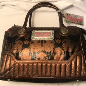 Betsy Johnson Betseyville Bronze Quilted Faces Bag